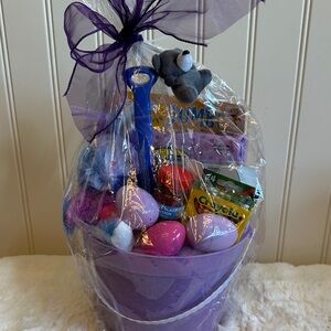 Purple Easter Gift Basket with Plush Bear & Toys